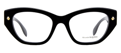 Alexander McQueen AM 0410O 001 Cat-Eye Plastic Black Eyeglasses with Logo Stamped Demo Lenses