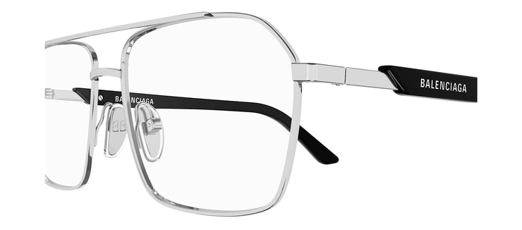 Balenciaga EVERYDAY BB 0248O 001 Aviator Metal Silver Eyeglasses with Logo Stamped Demo Lenses