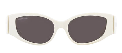 Balenciaga EVERYDAY BB 0258S 003 Oval Plastic White Sunglasses with Grey Lens
