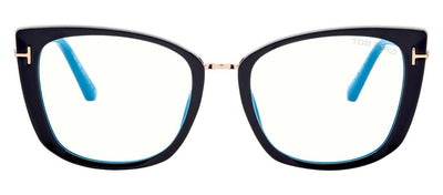 Tom Ford FT 5816-B/V 001 Cat-Eye Plastic Black Eyeglasses with Logo Stamped Demo Lenses