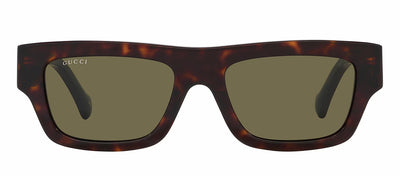 Gucci WEB GG 1301S 002 Rectangle Plastic Havana Sunglasses with Green Lens