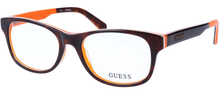 Guess GU 1858 056 Geometric Plastic Orange Eyeglasses with Logo Stamped Demo Lenses