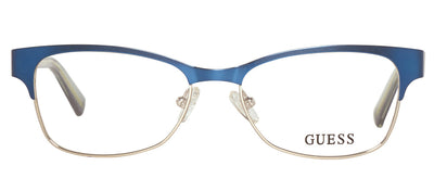 Guess GU 2467 B24 Cat-Eye Plastic Blue Eyeglasses with Logo Stamped Demo Lenses