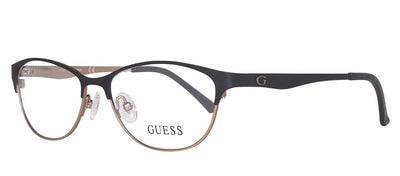 Guess GU 2504 002 Cat-Eye Plastic Gold Eyeglasses with Logo Stamped Demo Lenses