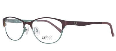 Guess GU 2504 049 Cat-Eye Plastic Brown Eyeglasses with Logo Stamped Demo Lenses