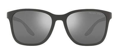 Prada Linea Rossa PS 02WS UFK07H Square Plastic Gray Rubber Sunglasses with Dark Grey Mirror Polarized Lens