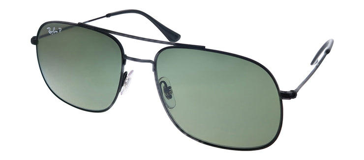 Ray-Ban RB 3595 90149A Square Metal Black Sunglasses with Green Polarized Lens