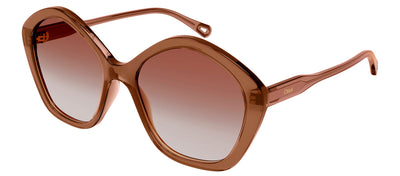 Chloe CH 0082S 002 Geometric Plastic Brown Sunglasses with Orange Gradient Lens