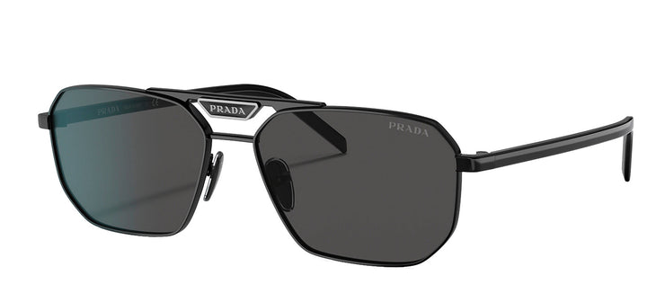 Prada PR 58YS 1AB5S0 Rectangle Metal Black Sunglasses with Grey Lens