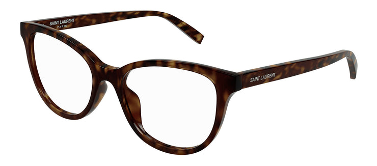 Saint Laurent SL 504O 002 Cat-Eye Plastic Havana Eyeglasses with Logo Stamped Demo Lenses