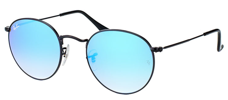 Ray-Ban RB 3447 002/4O Round Metal Black Sunglasses with Blue Flash Gradient Lens