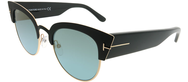 Tom Ford Alexandra TF 607 05X Cat-Eye Metal Black Sunglasses with Blue Mirror Lens
