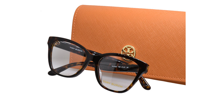 Tory Burch TY 2132U 1728 Cat-Eye Plastic Tortoise Eyeglasses with Logo Stamped Demo Lenses