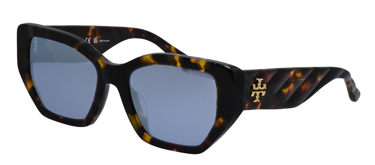 Tory Burch TY 7187U 19441U Irregular Plastic Tortoise Sunglasses with Blue Mirror Lens