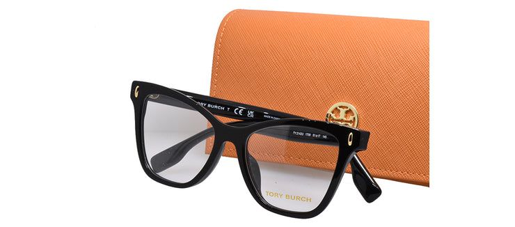 Tory Burch TY 2142U 1709 Cat-Eye Plastic Black Eyeglasses with Logo Stamped Demo Lenses