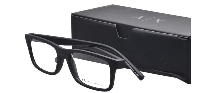 Armani Exchange AX 3115 8078 Rectangle Plastic Black Eyeglasses with Logo Stamped Demo Lenses