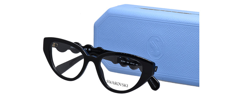 Swarovski SK 2024 1001 Irregular Plastic Black Eyeglasses with Logo Stamped Demo Lenses