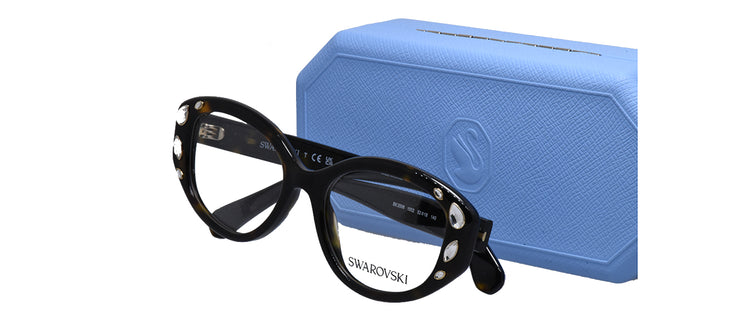 Swarovski SK 2006 1002 Irregular Plastic Havana Eyeglasses with Logo Stamped Demo Lenses