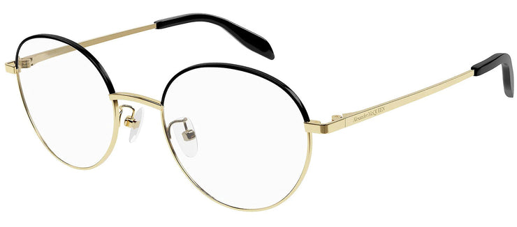 Alexander McQueen AM 0369O 001 Round Metal Gold Eyeglasses with Logo Stamped Demo Lenses