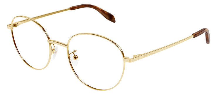 Alexander McQueen AM 0414O 002 Round Metal Gold Eyeglasses with Logo Stamped Demo Lenses