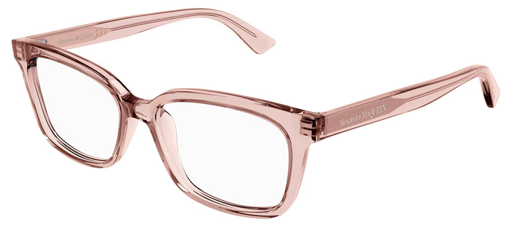 Alexander McQueen AM 0464O 003 Rectangle Plastic Pink Eyeglasses with Logo Stamped Demo Lenses
