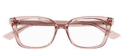 Alexander McQueen AM 0464O 003 Rectangle Plastic Pink Eyeglasses with Logo Stamped Demo Lenses