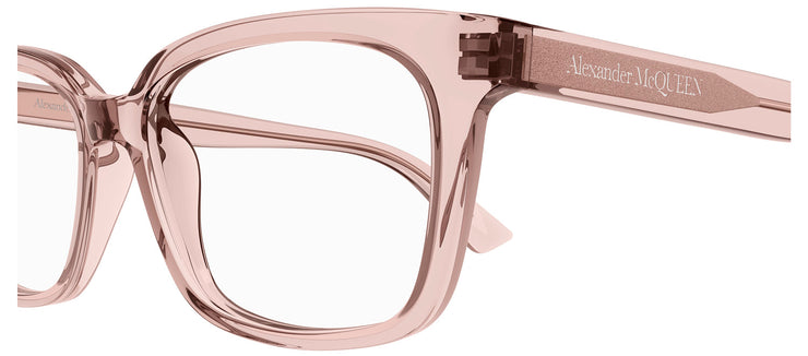 Alexander McQueen AM 0464O 003 Rectangle Plastic Pink Eyeglasses with Logo Stamped Demo Lenses