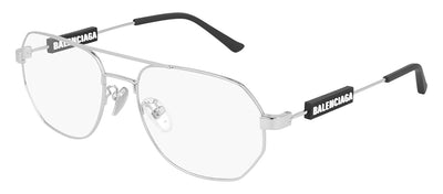 Balenciaga BB 0117O 002 Geometric Metal Silver Eyeglasses with Logo Stamped Demo Lenses