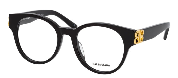 Balenciaga BB 0173O 001 Round Plastic Black Eyeglasses with Logo Stamped Demo Lenses