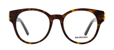 Balenciaga BB 0173O 002 Round Plastic Havana Eyeglasses with Logo Stamped Demo Lenses