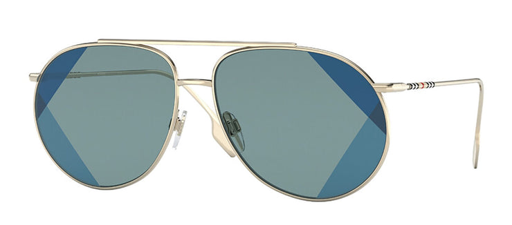 Burberry BE 3138 110980 Pilot Metal Light Gold Sunglasses with Blue UV Print Lens