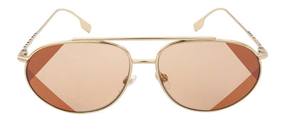 Burberry BE 3138 110993 Full-Rim Metal Light Gold Sunglasses with Light Brown UV Print Beige Lens