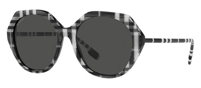 Burberry BE 4375 400487 Irregular Plastic Check White/Black Sunglasses with Dark Gray Solid Color Lens