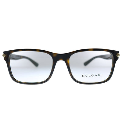 Bvlgari BV 3039 977 Rectangle Plastic Havana Eyeglasses with Logo Stamped Demo Lenses