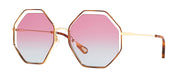 Chloe CH 0046S 003 Geometric Metal Gold Sunglasses with Purple Gradient Lens
