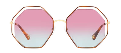 Chloe CH 0046S 003 Geometric Metal Gold Sunglasses with Purple Gradient Lens