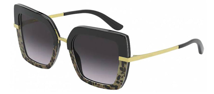DOLCE & GABBANA DG 4373F 32448G Square Top Black On Print Leo/Black Acetate Sunglasses with Light Grey Gradient Black Lens
