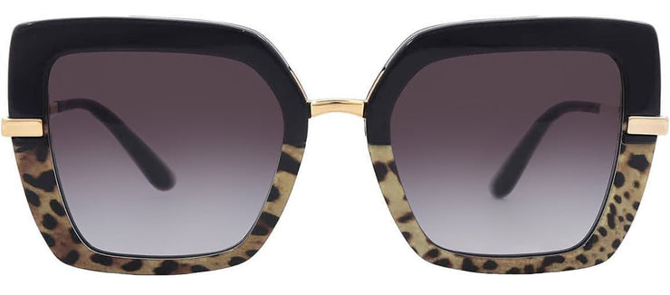 DOLCE & GABBANA DG 4373F 32448G Square Top Black On Print Leo/Black Acetate Sunglasses with Light Grey Gradient Black Lens