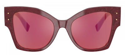 DOLCE & GABBANA DG 4478F 3442D0 Cat Eye Bordeaux Lace Acetate Sunglasses with Dark Violet Mirror Red Lens