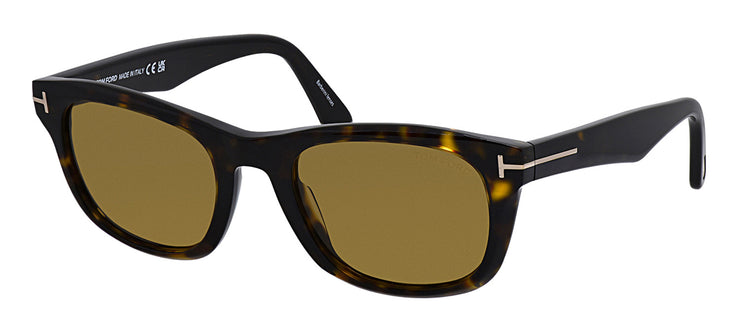 Tom Ford FT 1076 52E Rectangular Acetate Dark Havana Sunglasses with Brown Solid Color Lens