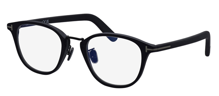 Tom Ford FT 5919-D-B 002 Round Plastic Black Eyeglasses with Logo Stamped Demo Lenses