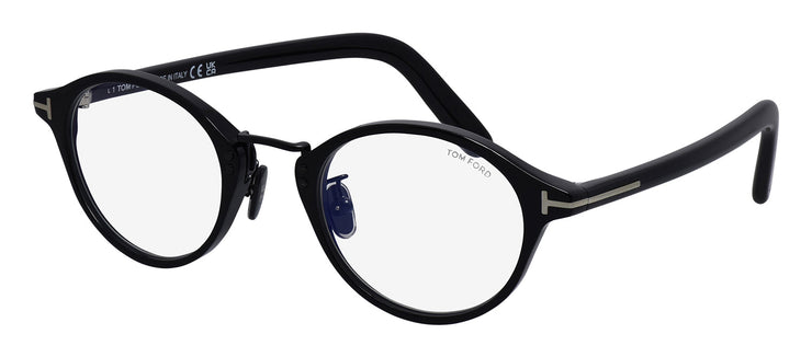 Tom Ford FT 5920-D-B 005 Round Plastic Black Eyeglasses with Logo Stamped Demo Lenses