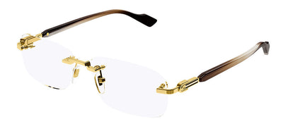 Gucci GG 1221O 002 Rimless Metal Gold Eyeglasses with Logo Stamped Demo Lenses