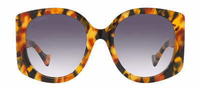 Gucci GUCCI LOGO GG 1257S 004 Square Plastic Havana Sunglasses with Blue Gradient Lens