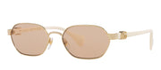 Gucci GG LOGO GG 1593S 002 Geometric Metal Gold Sunglasses with Pink Mirror Lens