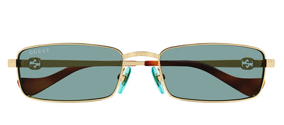 Gucci GG 1600S 003 Rectangle Metal Gold Sunglasses with Green Lens