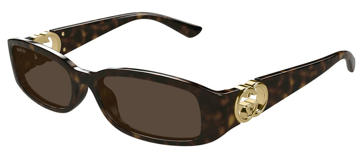 Gucci GG 1661S 002 Rectangle Plastic Havana Sunglasses with Brown Lens