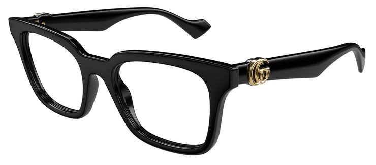 Gucci GG 1728O 001 Square Plastic Black Eyeglasses with Logo Stamped Demo Lenses Lens