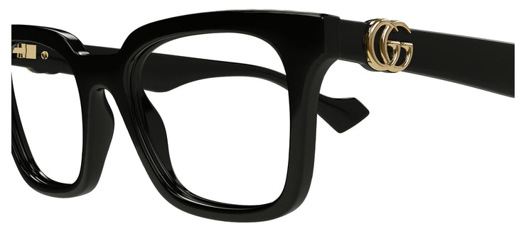 Gucci GG 1728O 001 Square Plastic Black Eyeglasses with Logo Stamped Demo Lenses Lens