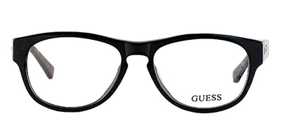 Guess GU 1753 BLK Round Plastic Black Eyeglasses with Logo Stamped Demo Lenses